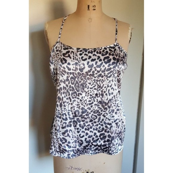 Victoria's Secret cheetah animal print gray white camisole tank lingerie M - Picture 1 of 12